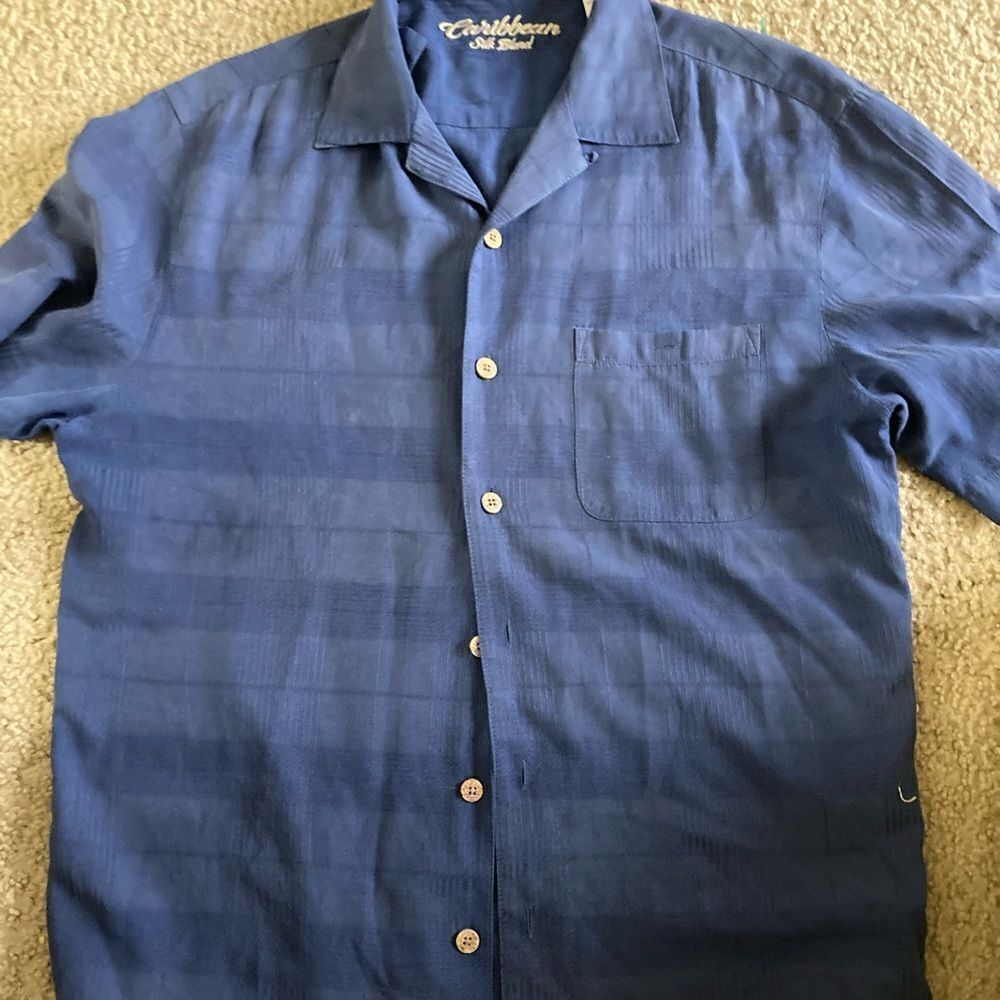 Blue Caribbean Silk Button Down Pocket Shirt